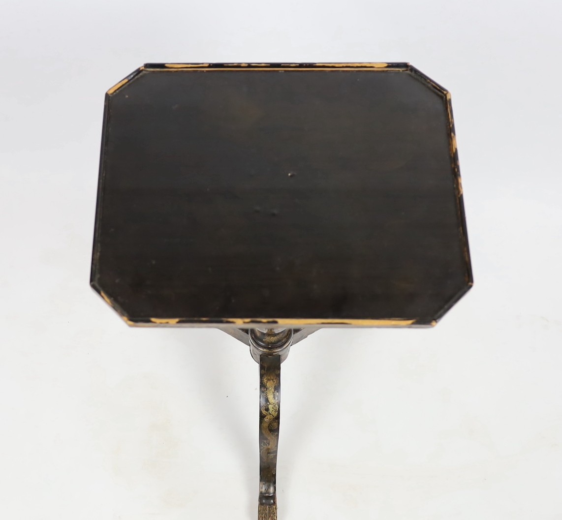 A Chinese export gilt-decorated black lacquer wine table, c.1840, 38 x 31.5cm, height 69cm